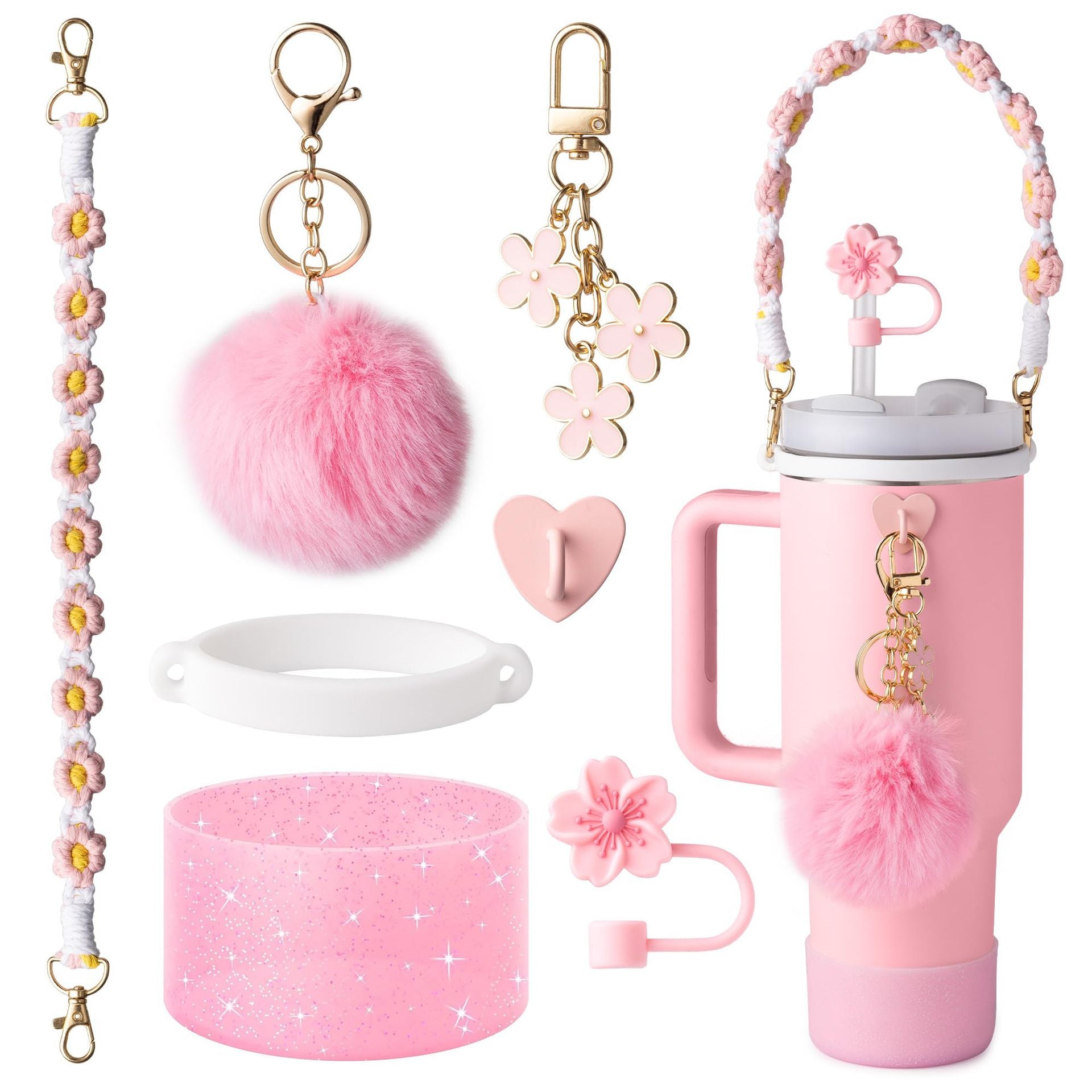 Wholesale Silicone flower straw hat braided hand rope water cup chain accessories